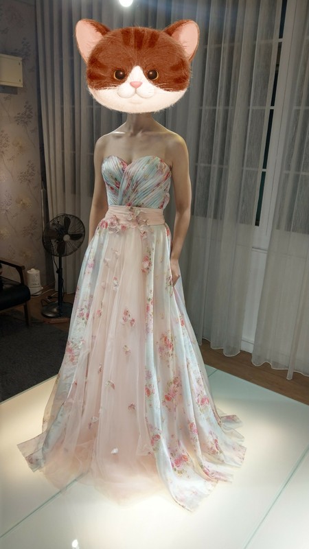 粉色裙摆上有满满的花,可以拍照出很美的效果.