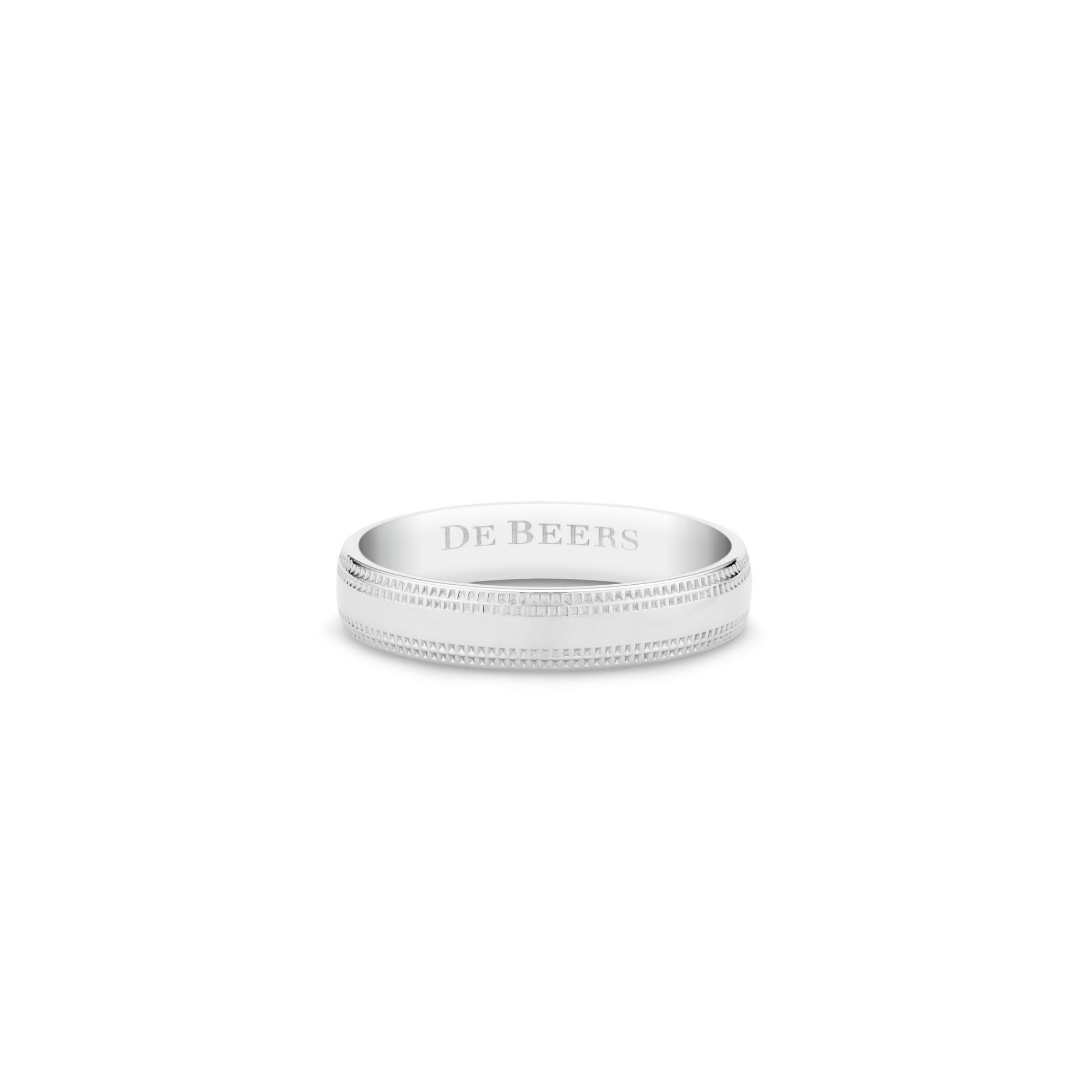 DE BEERS-WIDE COURT 鉑金鑿點金工戒指 (4MM)