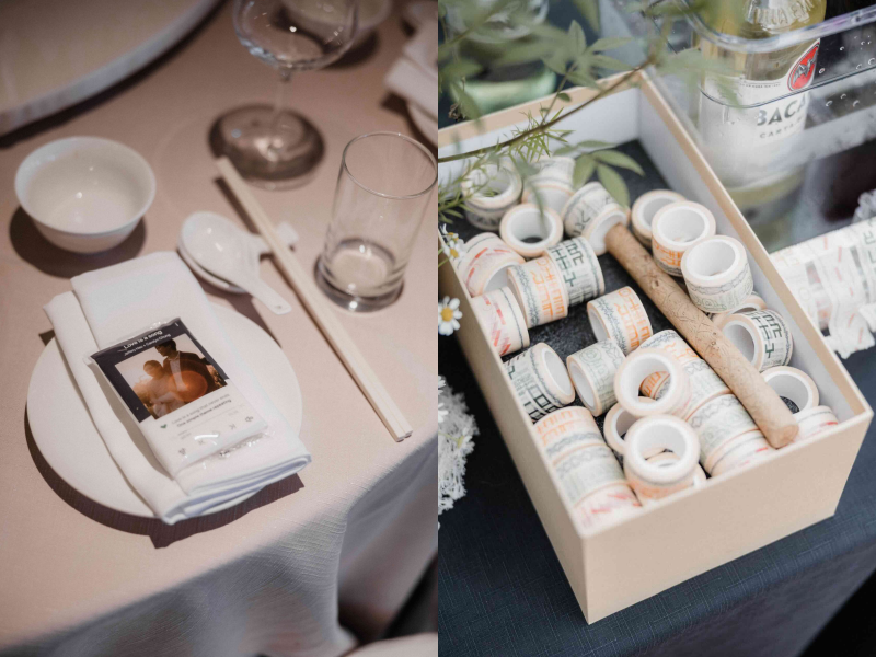 婚禮小物，新人準備了位上禮中有紙膠帶與衛生紙，實用又方便賓客帶走