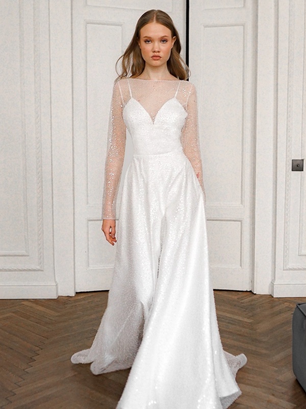 Light ivory Sparkly Wedding Dress Feilin