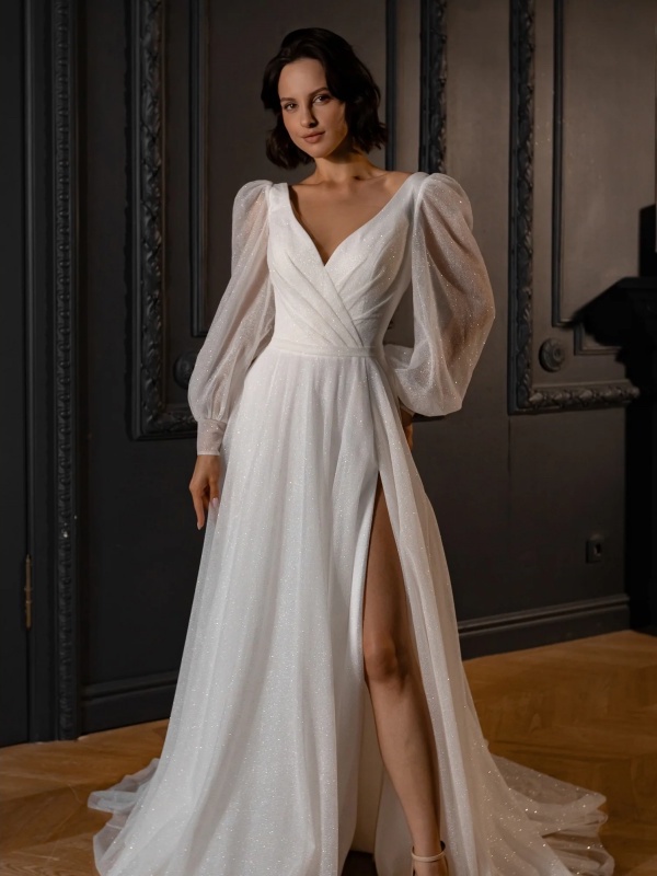 Sparkly Wedding Dress Inger With Leg Slit